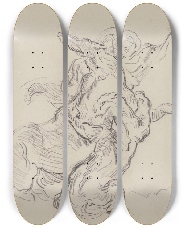 Triptych art skateboard deck of James Ensor Tiger Hunt by James Ensor (1860-1949)