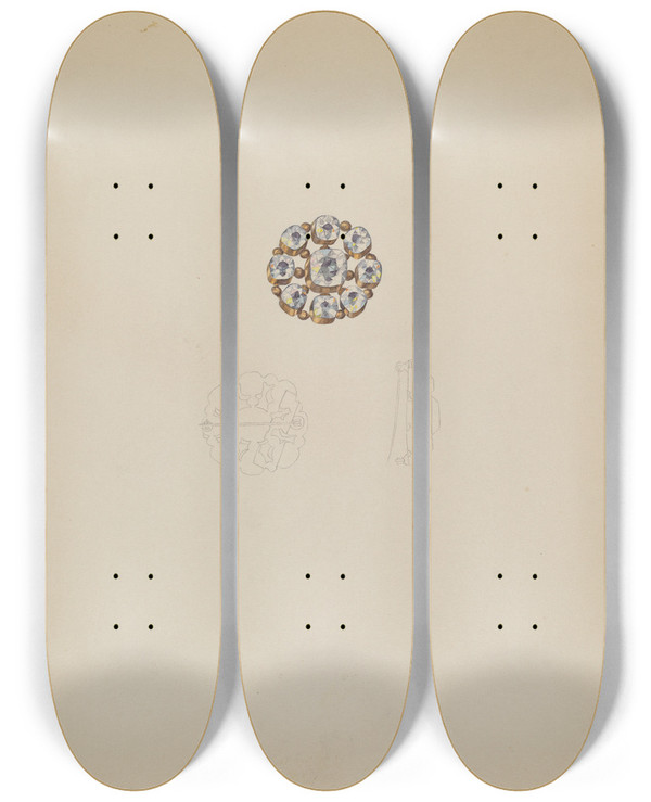Triptych art skateboard deck of Doris Beer Cameo Brooch by Doris Beer