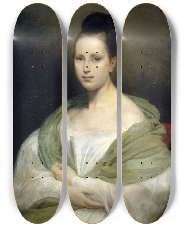 Triptych art skateboard deck of Hendrik Scheffer Portrait Dadlade Rousseauscheffer by Hendrik Scheffer (1798-1862)