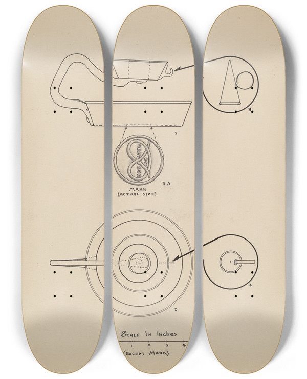 Triptych art skateboard deck of Francis Law Durand Candlestick With Snuffer by Francis Law Durand (1935)