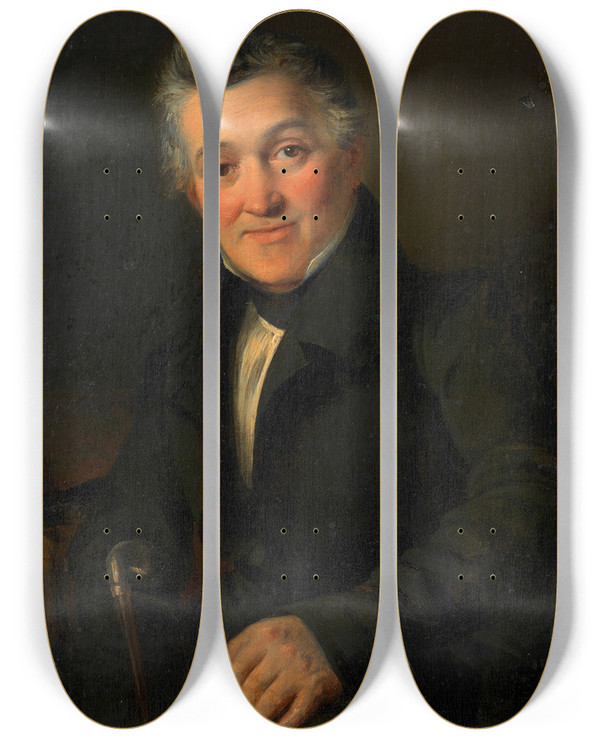 Triptych art skateboard deck of Franz Eybl Unbekannter Herr by Franz Eybl (1806-1880)