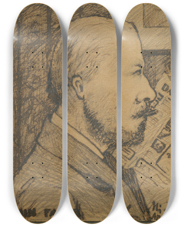 Triptych art skateboard deck of Hjalmar Sderberg My Father by Hjalmar Soderberg (1869-1941)