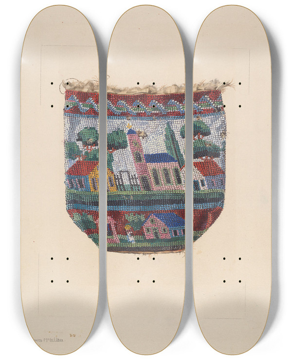 Triptych art skateboard deck of James Mclellan Beaded Bag_1 by James Mclellan