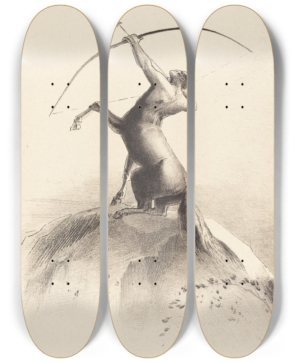 Triptych art skateboard deck of Odilon Redon Centaur Visant Les Nues Centaur Aiming At The Clouds by Odilon Redon (1840-1916)