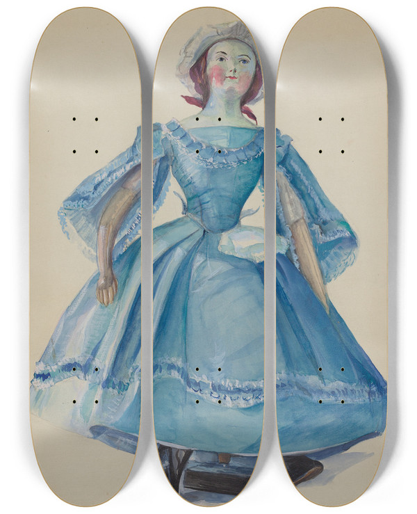 Triptych art skateboard deck of Mina Lowry Doll_4 by Mina Lowry (1894-1942)