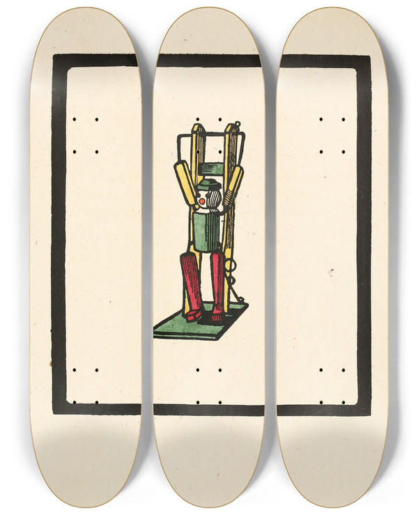 Triptych art skateboard deck of Edward Gordon Craig The Signal Man by Edward Gordon Craig (1872-1966)