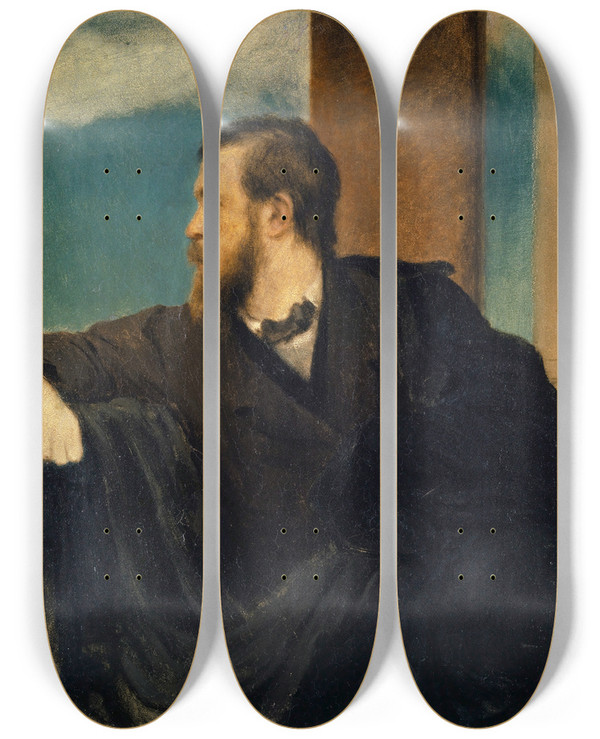 Triptych art skateboard deck of Arnold Bcklin Selfportrait by Arnold Bocklin (1827-1901)