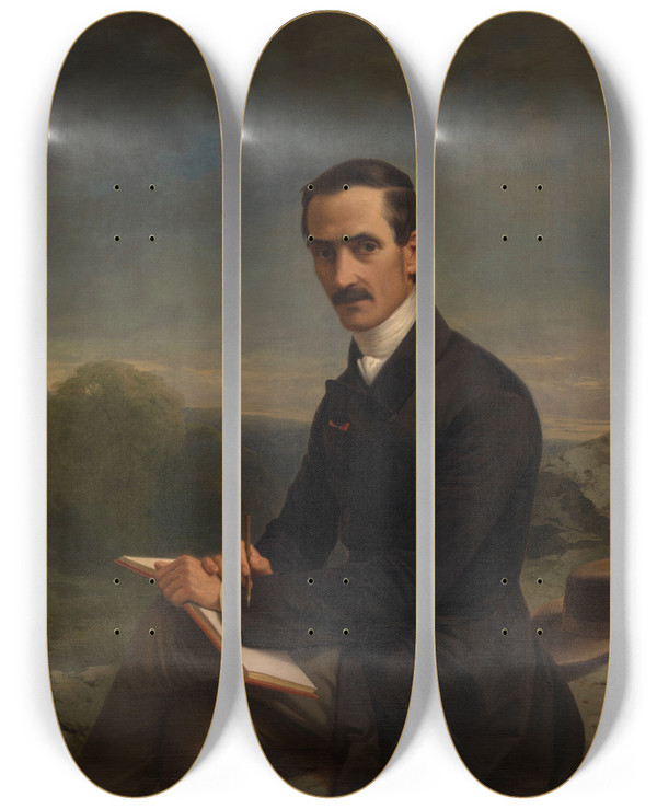 Triptych art skateboard deck of Luigi Rubio The Painter Alexandre Calame by Luigi Rubio