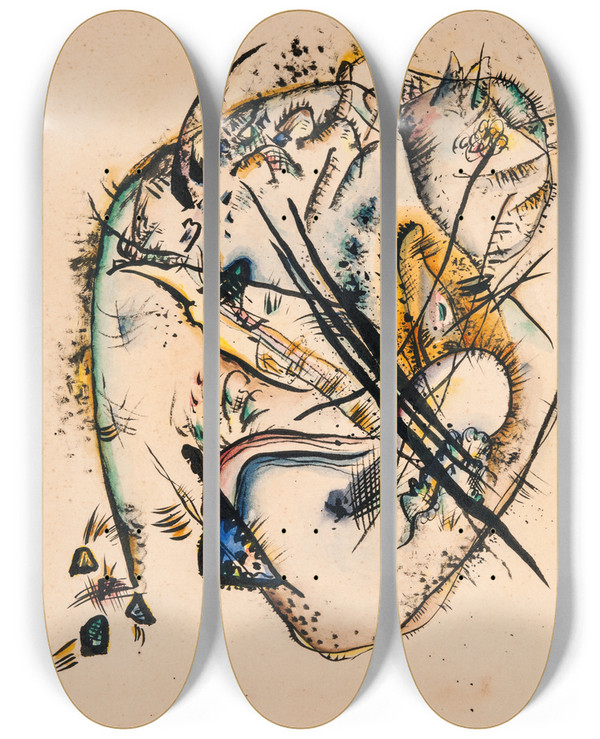 Triptych art skateboard deck of Wassily Kandinsky Watercolour With Seven Strokes by Wassily Kandinsky (1866-1944)