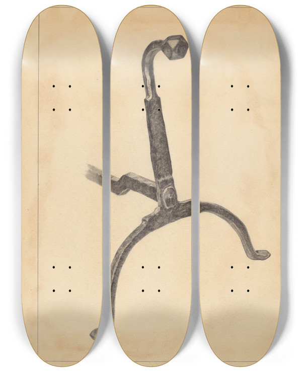 Triptych art skateboard deck of Helen Blumenstiel Andiron by Helen Blumenstiel