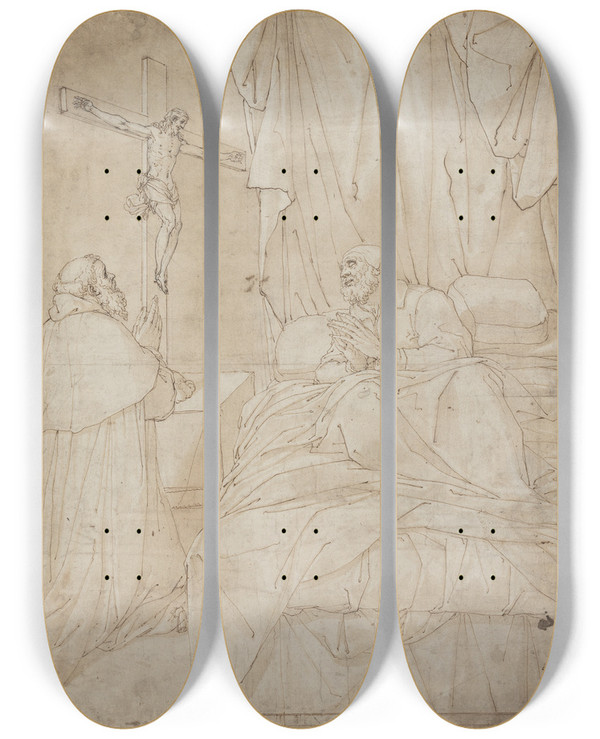Triptych art skateboard deck of Camillo Procaccini St Ambrose On His Deathbed_2 by Camillo Procaccini (1546-1629)