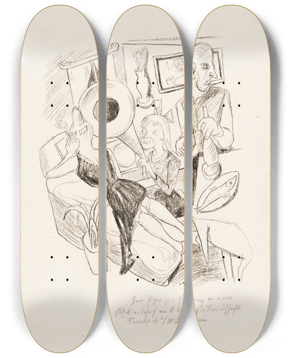 Triptych art skateboard deck of Max Beckmann Mbliert by Max Beckmann (1884-1950)