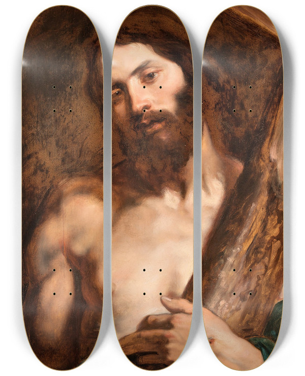 Triptych art skateboard deck of Anthony Van Dyck Christ Carrying The Cross by Anthony Van Dyck (1599-1641)