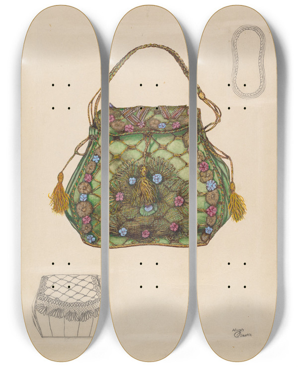 Triptych art skateboard deck of Hugh Clarke Silk Purse by Hugh Clarke