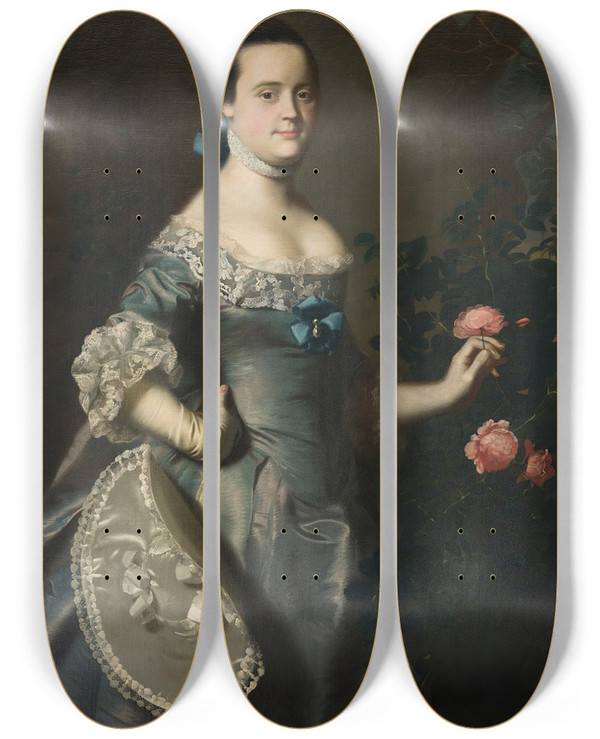 Triptych art skateboard deck of John Singleton Copley Hannah Loring by John Singleton Copley (1738-1815)