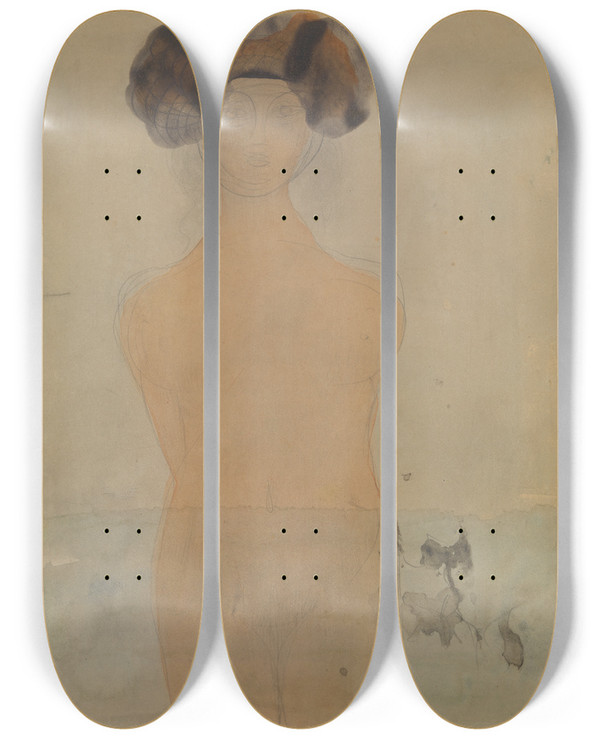 Triptych art skateboard deck of Auguste Rodin Stende Kvinde I Vand by Auguste Rodin (1840-1917)
