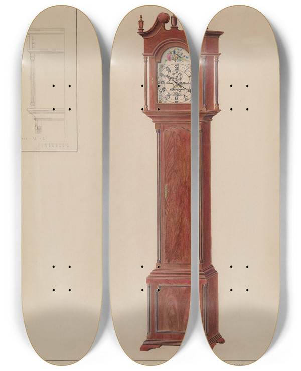 Triptych art skateboard deck of Francis Law Durand Grandfathers Clock Timepiece_2 by Francis Law Durand (1935)