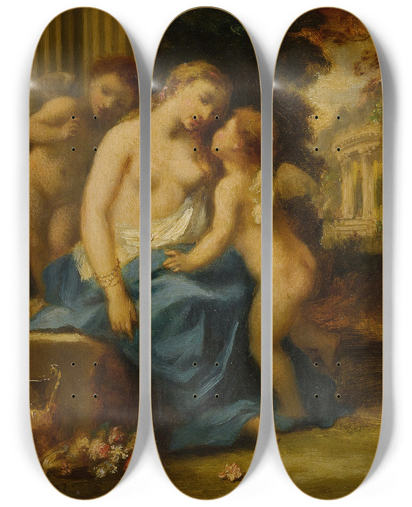 Triptych art skateboard deck of Narcissevirgile Diaz De La Pea Venus And Cupids by Narcisse-Virgile Diaz de La Pea (1808-1876)
