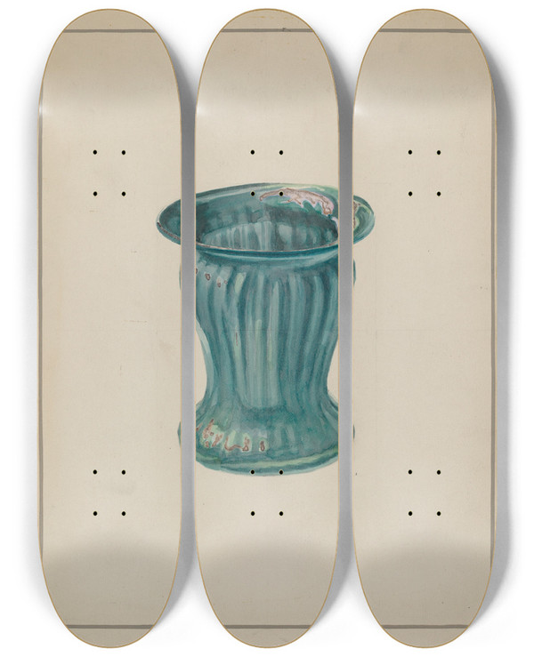 Triptych art skateboard deck of Marcus Moran Bluegreen Vase by Marcus Moran