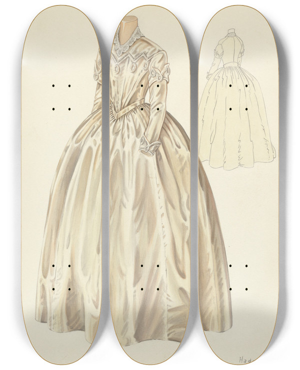 Triptych art skateboard deck of Lee Hager Wedding Dress by Lee Hager