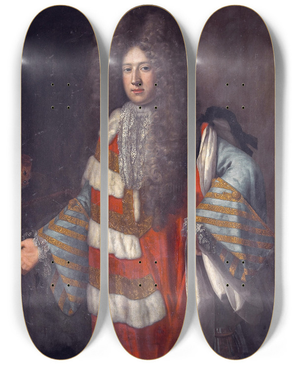 Triptych art skateboard deck of Garret Morphy Roger Boyle 2Nd Earl Of Orrery by Garret Morphy (1665-1716)