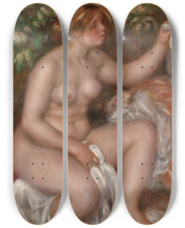 Triptych art skateboard deck of Pierreauguste Renoir After The Bath La Sortie Du Bain by Pierre-Auguste Renoir (1841-1919)