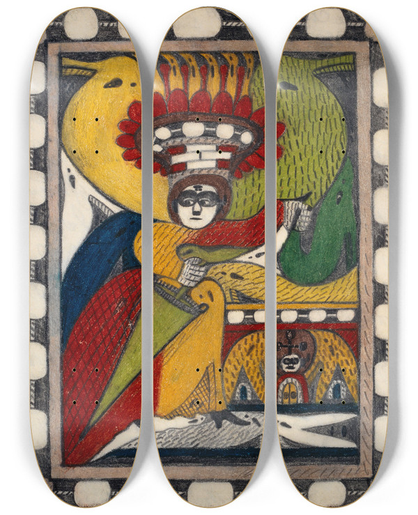 Triptych art skateboard deck of Adolf Wlfli Skt Adolfthronalparoosali by Adolf Wolfli (1864-1930)