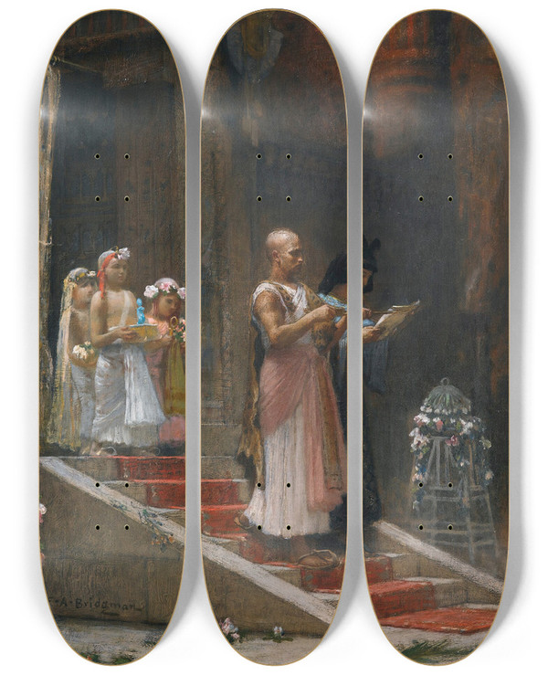Triptych art skateboard deck of Frederick Arthur Bridgman An Egyptian Procession_1 by Frederick Arthur Bridgman (1847-1928)