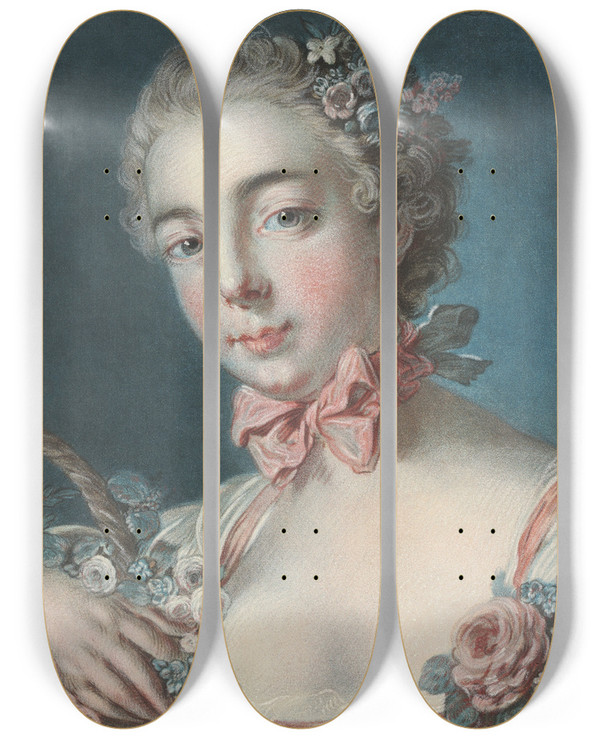 Triptych art skateboard deck of Louismarin Bonnet Tte De Flore Head Of Flora by Louis Marin Bonnet (1736-1793)