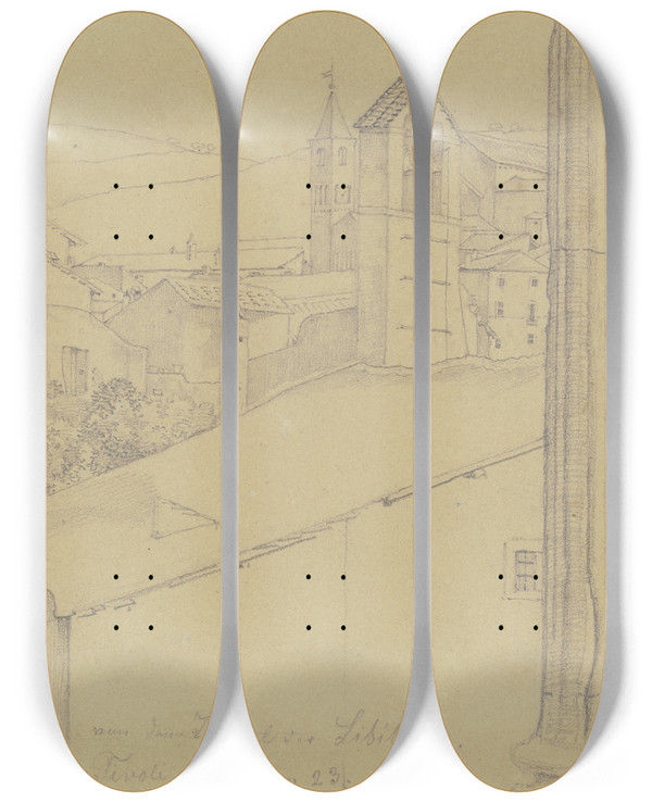 Triptych art skateboard deck of Nikolaus Hoff Ausblick Vom Tempel Der Sibylle Ber Die Dcher Von Tivoli by Nikolaus Hoff (1798-1873)