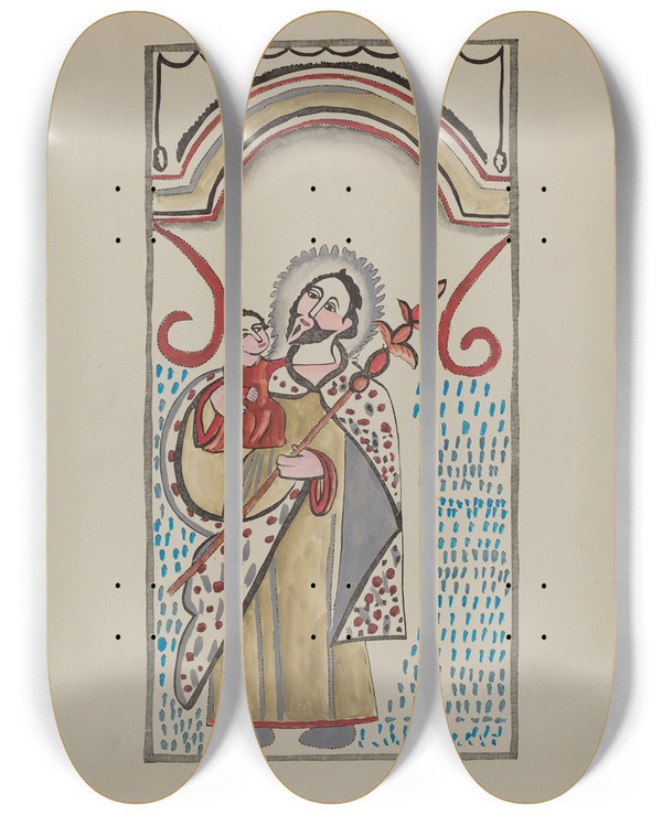 Triptych art skateboard deck of American 20Th Century Retablo_2 by American 20Th Century