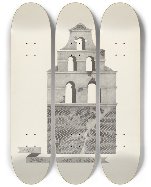 Triptych art skateboard deck of James Jones Mision San Diego De Alcala_2 by James Jones