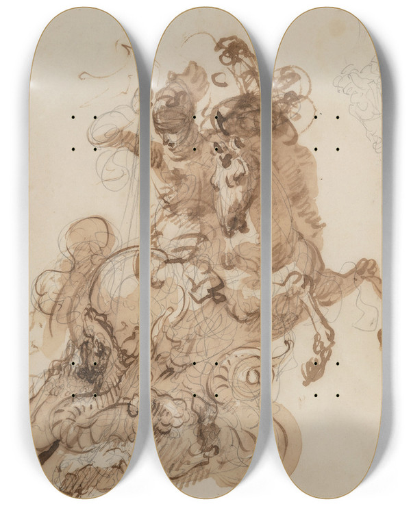 Triptych art skateboard deck of Giuseppe Bernardino Bison St George And The Dragon by Giuseppe Bernardino Bison (1762-1844)