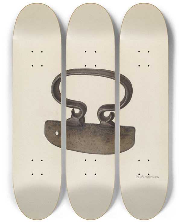 Triptych art skateboard deck of Nicholas Amantea Chopping Knife_2 by Nicholas Amantea (1900-1978)