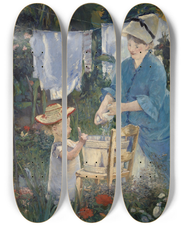 Triptych art skateboard deck of Douard Manet Laundry by douard Manet (1832-1883)