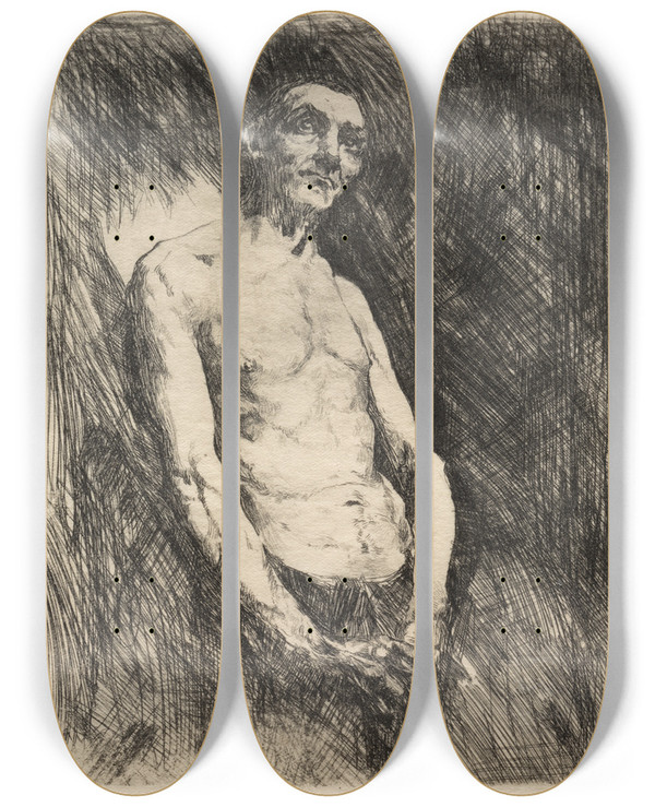 Triptych art skateboard deck of Robert Frederick Blum Half Nude Figure Of A Man by Robert Frederick Blum (1857-1903)