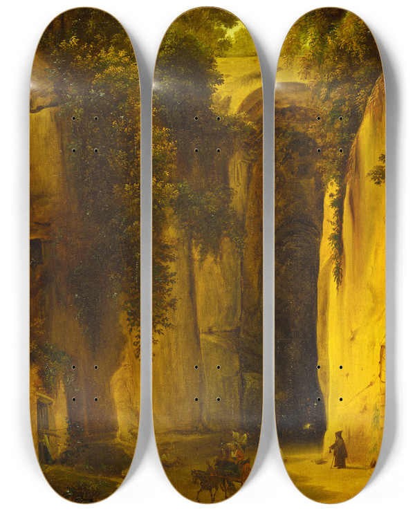 Triptych art skateboard deck of Michelangelo Pacetti The Posillipo Grotto At Naples by Michelangelo Pacetti (1793-1855)