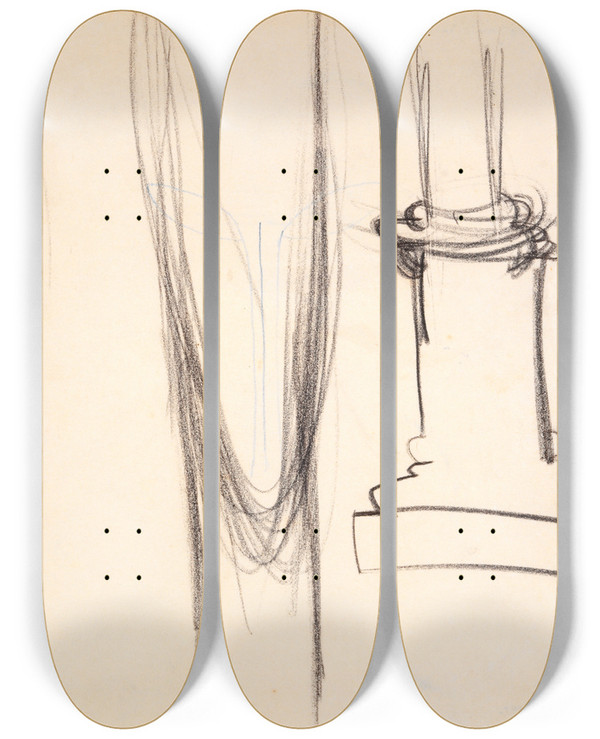 Triptych art skateboard deck of Amedeo Modigliani Langgestreckter Kopf Daneben Sulensockel by Amedeo Modigliani (1884-1920)
