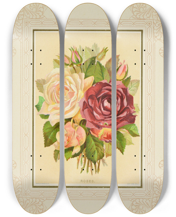 Triptych art skateboard deck of Marcus Ward Co Roses by Marcus Ward Co