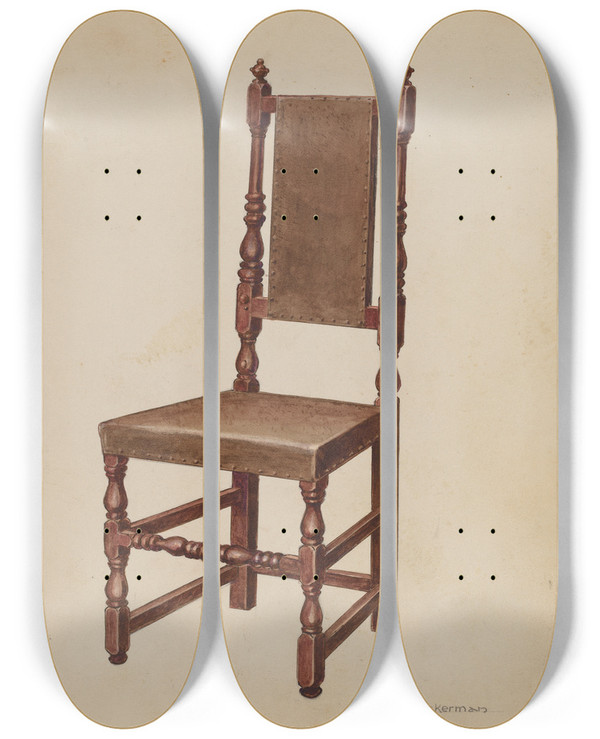 Triptych art skateboard deck of Gilbert Sackerman Side Chair_1 by Gilbert Sackerman (20-)