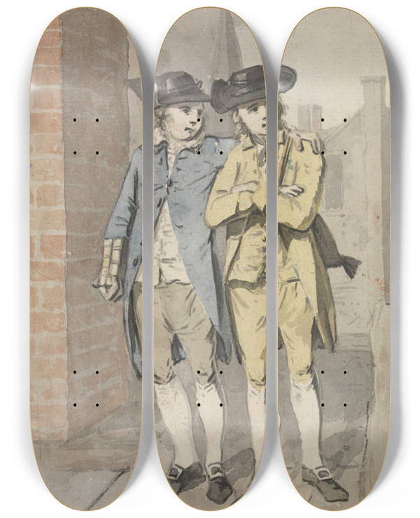 Triptych art skateboard deck of Elias Martin Two Schoolboys by Elias Martin (1739-1818)