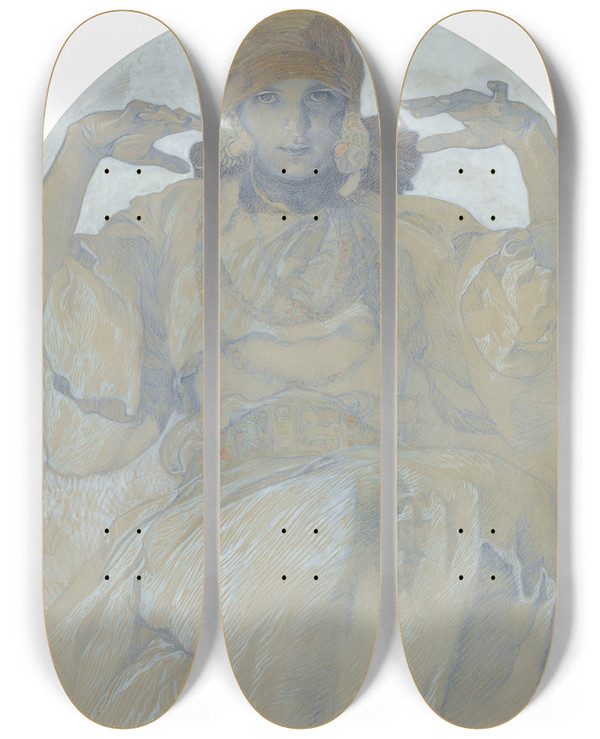 Triptych art skateboard deck of Alphonse Mucha Jaroslava Mucha by Alphonse Mucha (1860-1939)