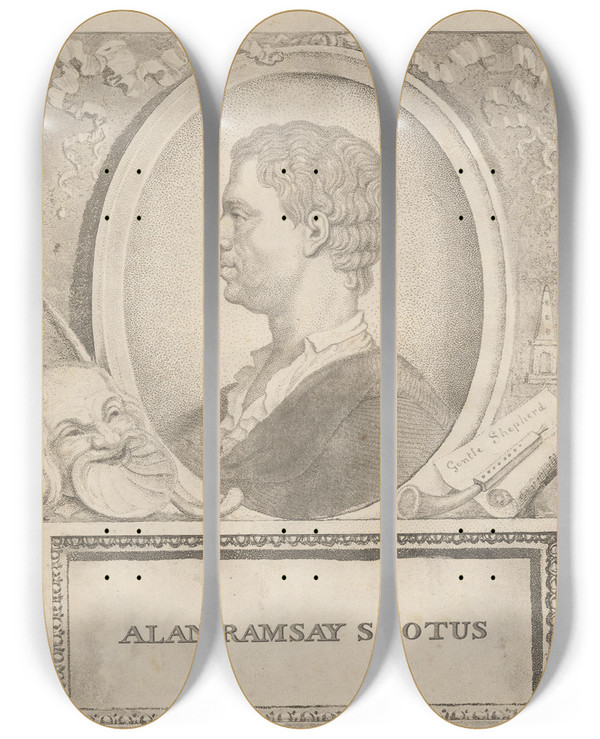 Triptych art skateboard deck of David Allan Alan Ramsay Scotus by David Allan (1744-1796)