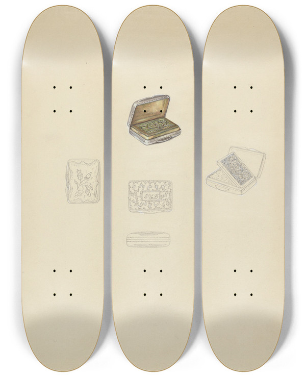 Triptych art skateboard deck of Sylvia De Zon Box by Sylvia De Zon