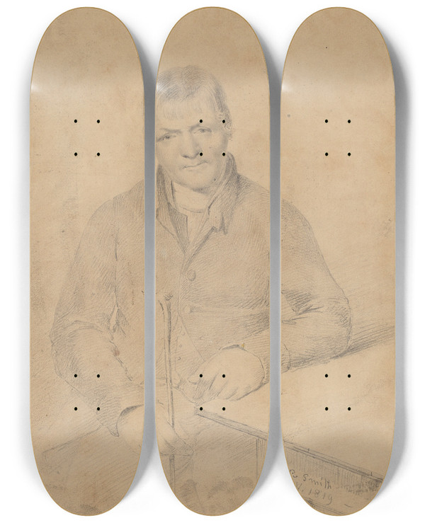 Triptych art skateboard deck of John Rubens Smith Man Seated At A Table by John Rubens Smith (1775-1849)