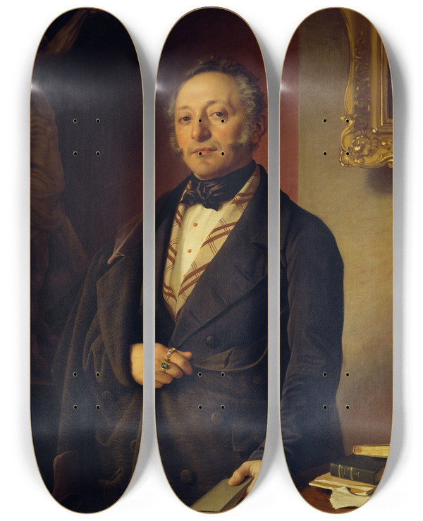 Triptych art skateboard deck of Josef Engelhart Der Apotheker Dr Hofmann by Josef Engelhart (1864-1941)