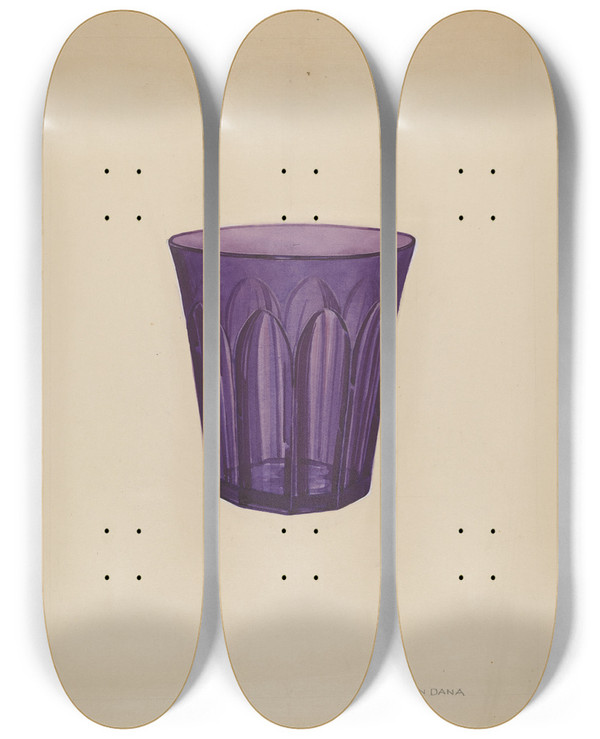 Triptych art skateboard deck of John Dana Tumbler_1 by John Dana (1935)