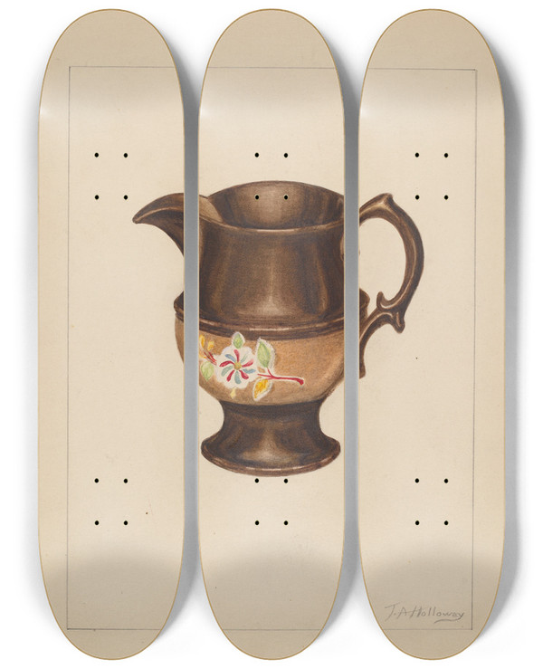Triptych art skateboard deck of Thomas Holloway Small Pitcher by Thomas Holloway