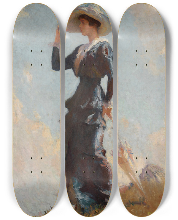 Triptych art skateboard deck of Frank Weston Benson  The Hill Top by Frank Weston Benson (1862-1951)