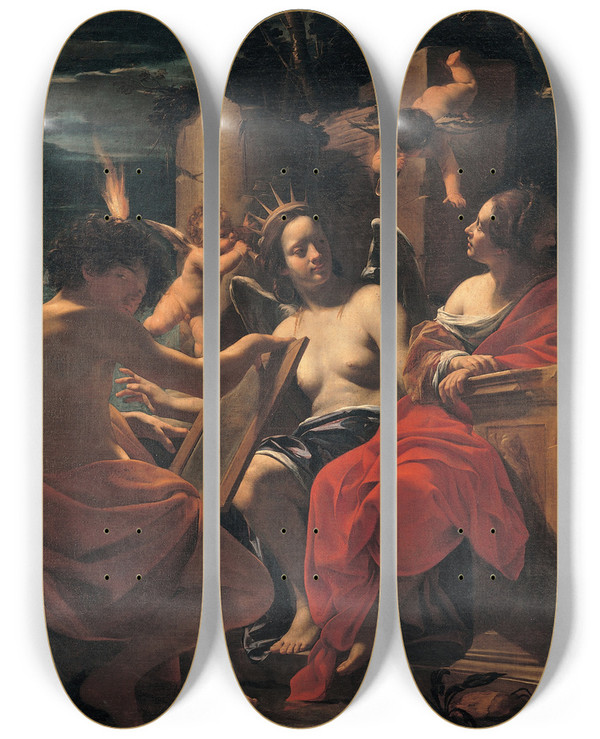 Triptych art skateboard deck of Simon Vouet Allegory by Simon Vouet (1590-1649)